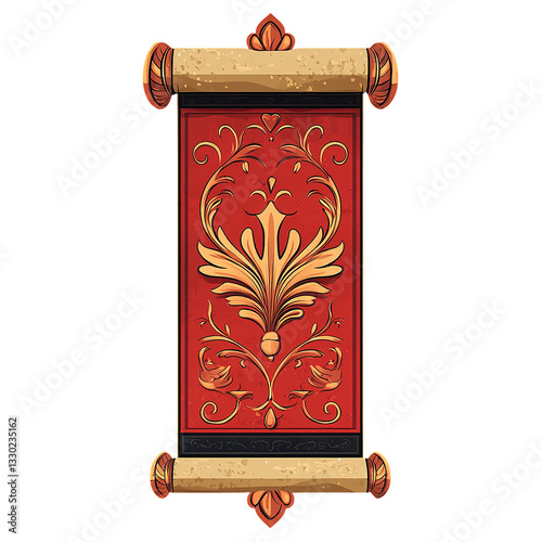 Ornate Scroll with Red and Gold Design