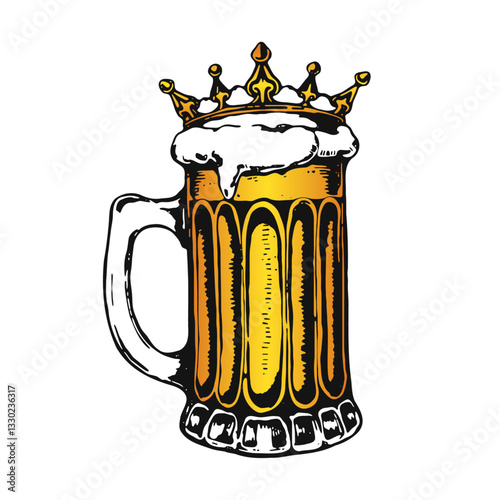 beer mug wearing a royal crown vintage illustration