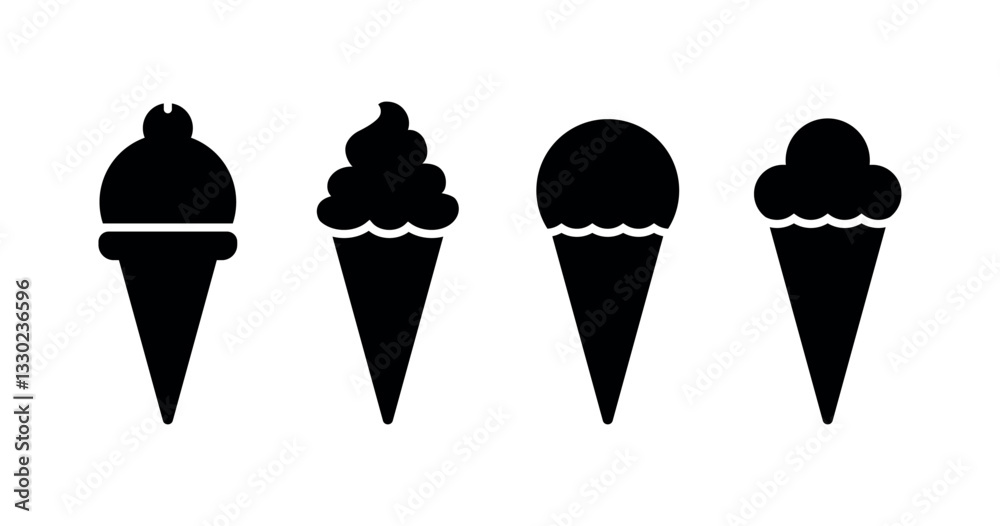 Collection of Ice Cream Cone Silhouettes in Various Styles and Designs Collection of Ice Cream Cone Silhouettes in Various Styles and Designs