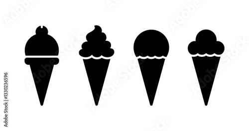 Collection of Ice Cream Cone Silhouettes in Various Styles and Designs