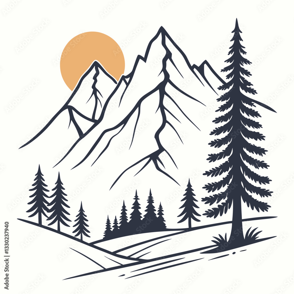 Obraz premium Minimal Mountain Silhouette Vector – Adventure T-Shirt Design