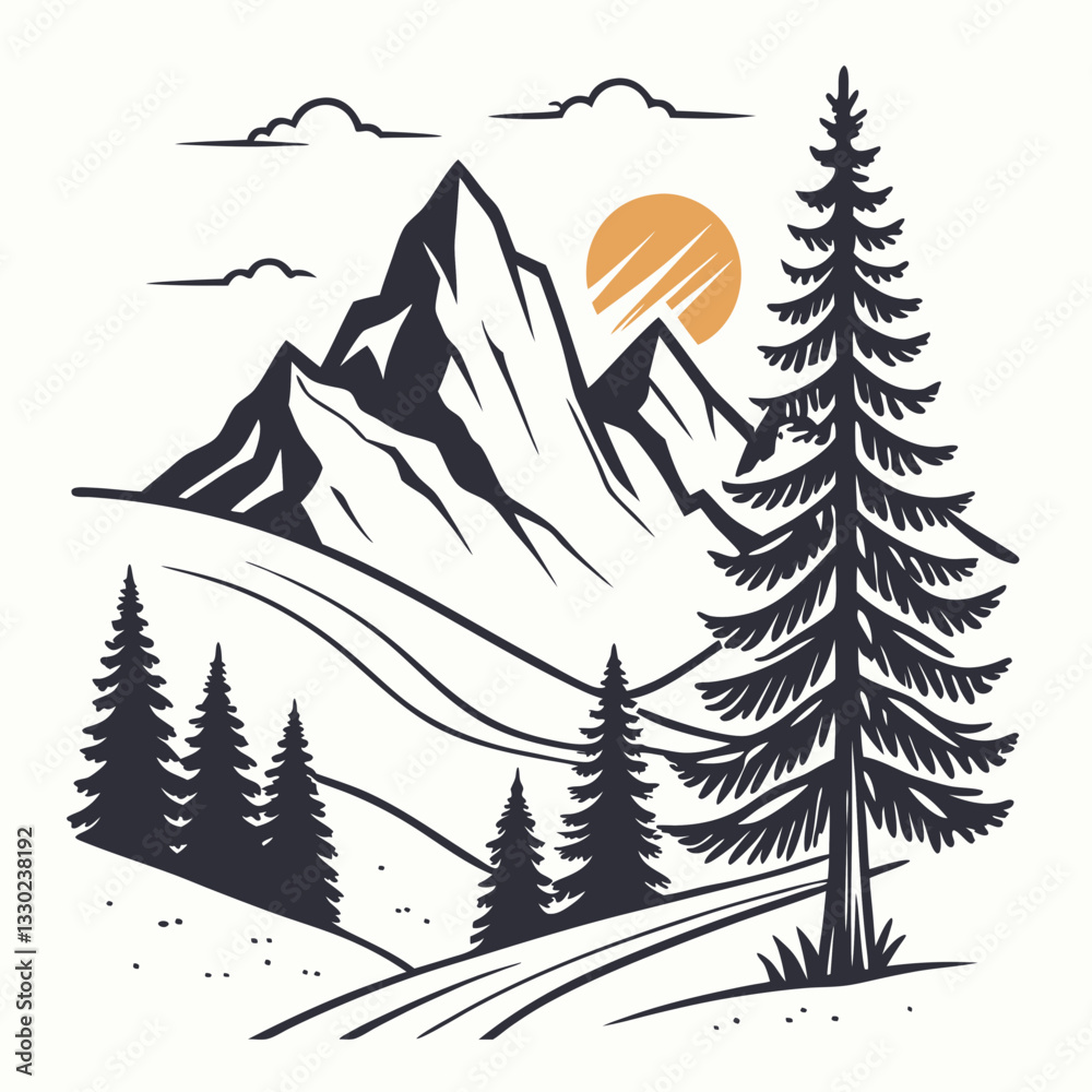 Obraz premium Minimal Mountain Silhouette Vector – Adventure T-Shirt Design