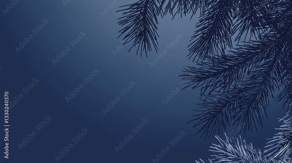 Obraz premium Silhouette Pine Branches Against A Deep Blue Sky