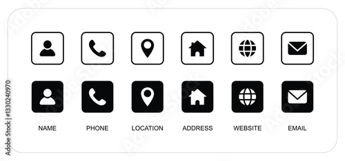 Contact information icons for business card on white background