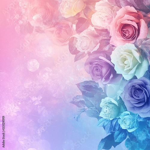 A beautiful bouquet of pastel roses in pink, purple and blue