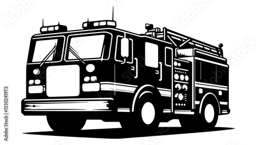 The black and white silhouette of a fire truck. Vector graphics. EPS.