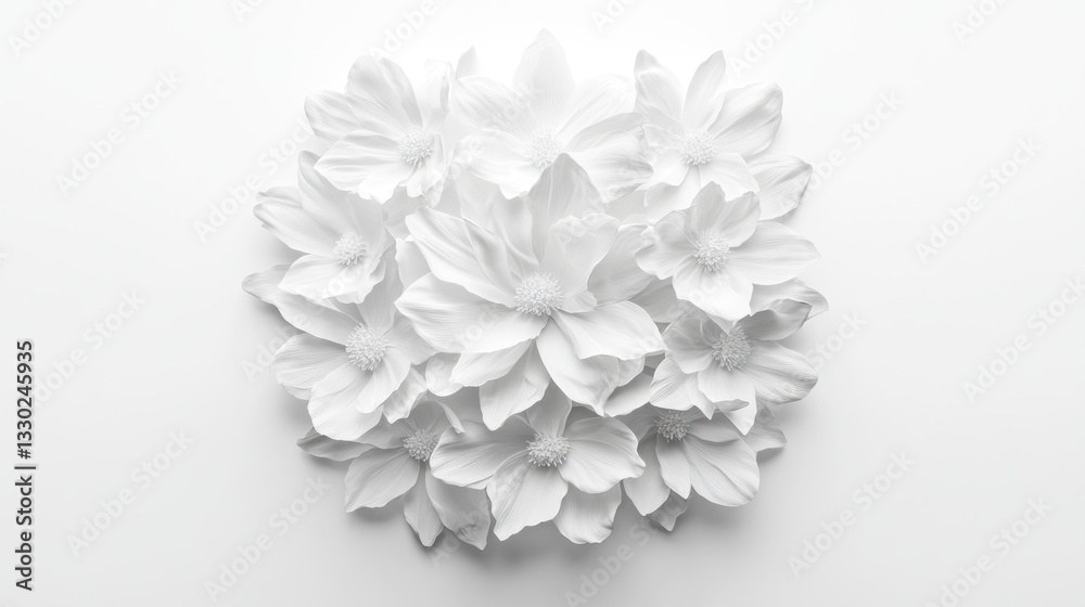 A cluster of pristine white flowers, artfully arranged, creates a minimalist, elegant floral design A cluster of pristine white flowers, artfully arranged, creates a minimalist, elegant floral design