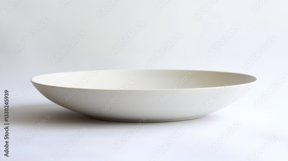 Off-white, oval-shaped serving bowl, shallow depth, minimalist design Off-white, oval-shaped serving bowl, shallow depth, minimalist design