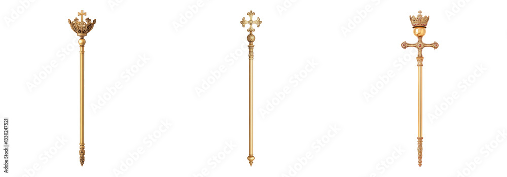 Fototapeta premium Isolated Gold Scepters on Transparent Background for Design Use