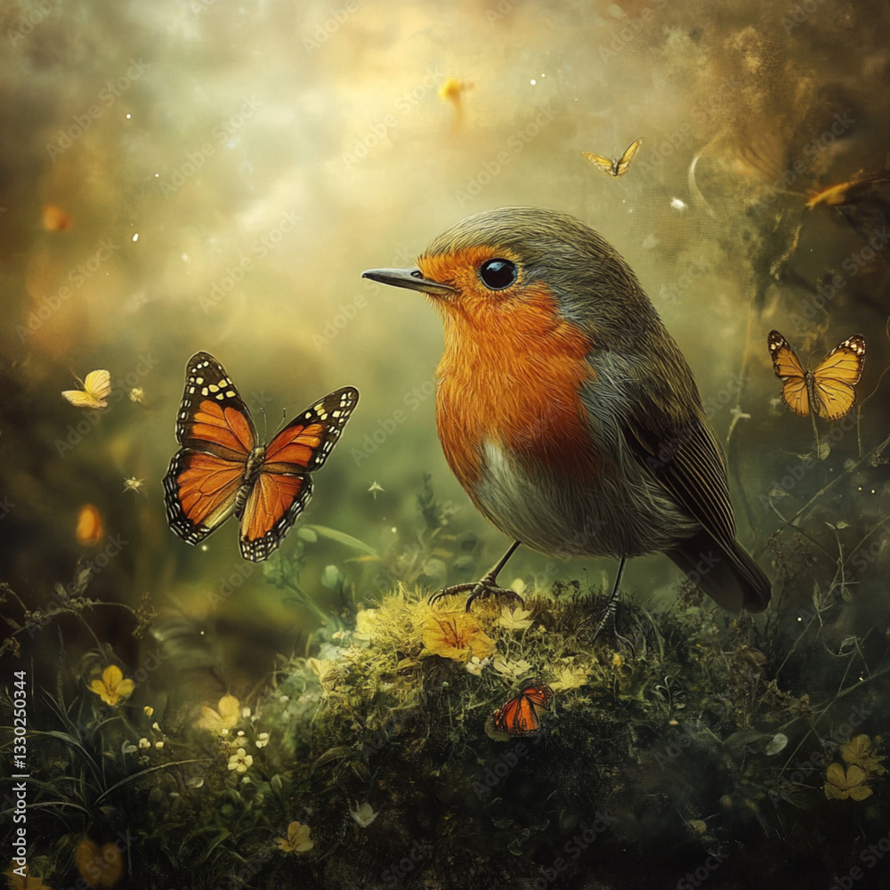 a bird watching a butterfly a bird watching a butterfly