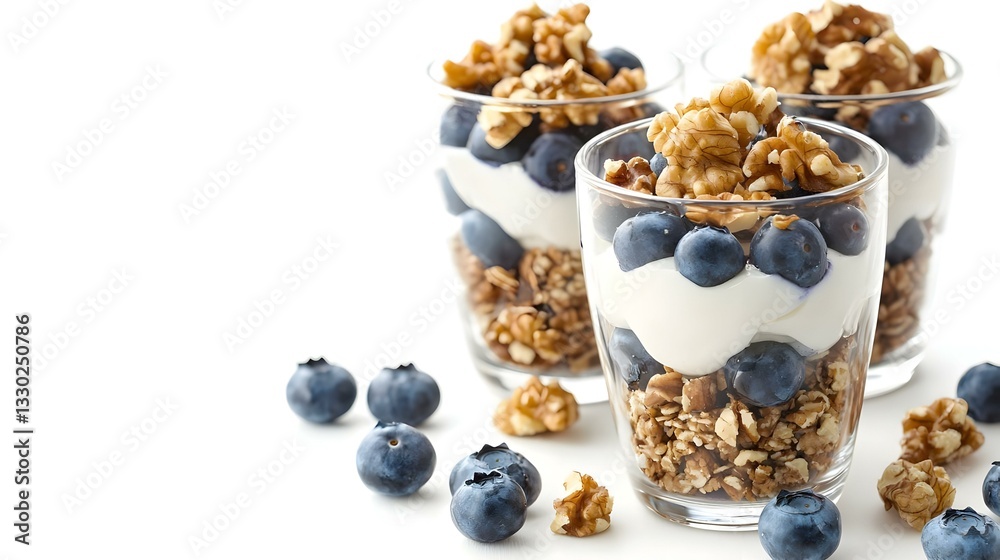 Healthy blueberry and walnut parfait in a glass