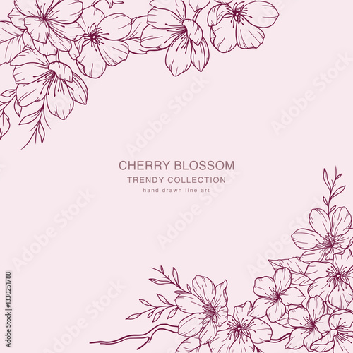 Wallpaper Mural Cherry Blossom Line Art. Trendy floral branches and flowers. Botanical Line Art Sakura Collection. Hand drawn line art cherry blossom flowers. Luxury Line Floral Art. Cherry Blossom Outline Torontodigital.ca