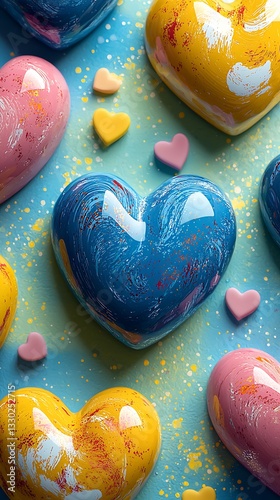 Colorful Heart Candies on a Blue Background