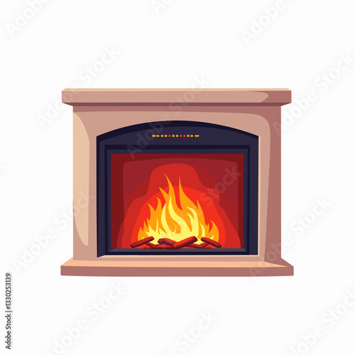Electric fireplace illustration with vibrant flames, cozy warmth