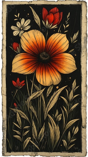 Dark floral illustration, vintage style
