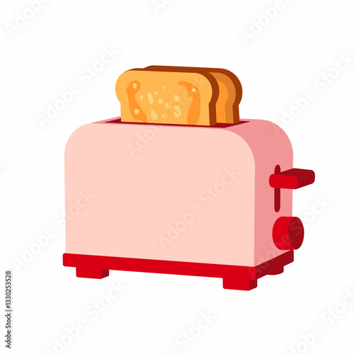 Stylish red toaster with golden toast, minimalistic kitchen design