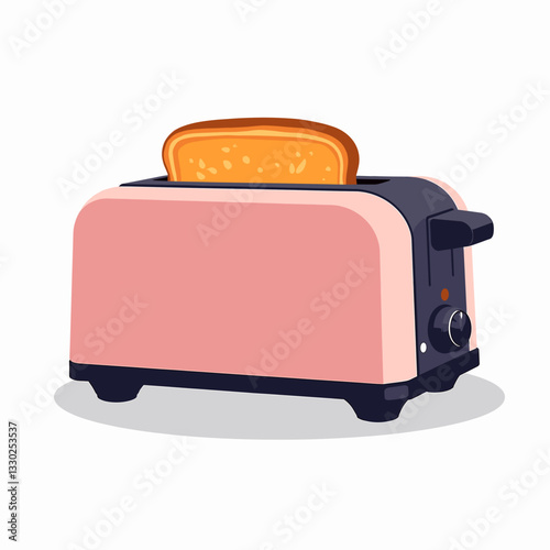 Stylish toaster oven with golden bread slice, modern kitchen design