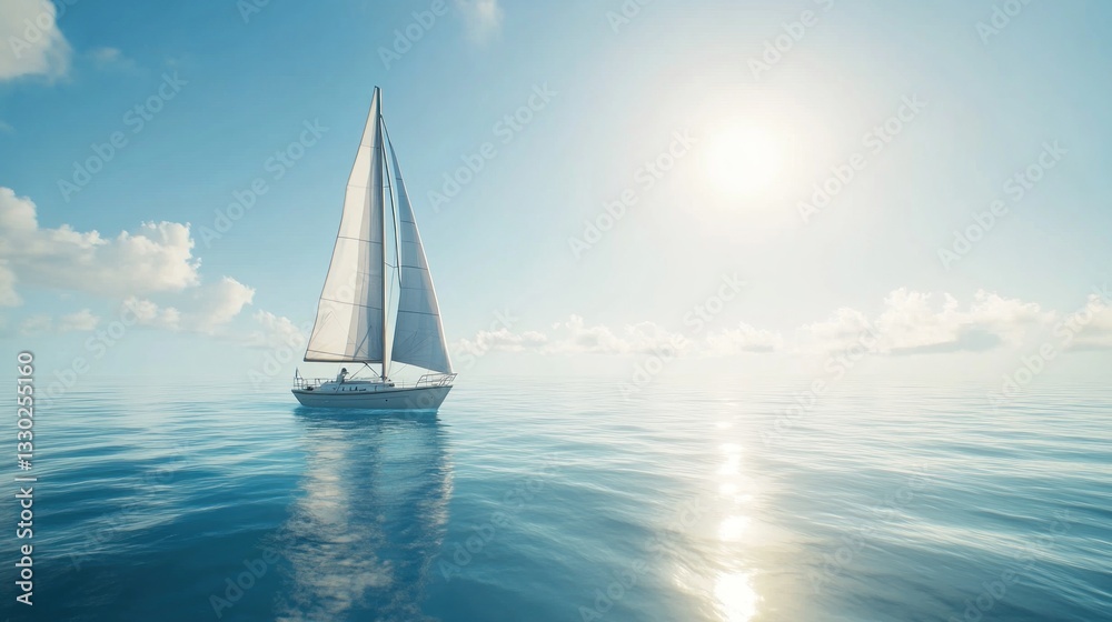 Fototapeta premium Sailboat on water, bright sun