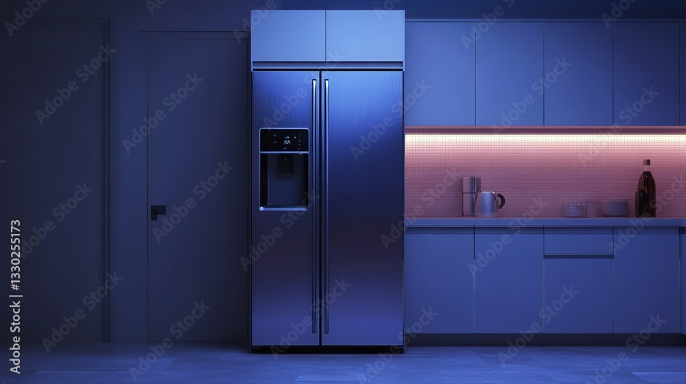 Sleek Gray Refrigerator with Silver Accents: Modern Kitchen Appliance new cold home door style metal Sleek Gray Refrigerator with Silver Accents: Modern Kitchen Appliance new cold home door style metal