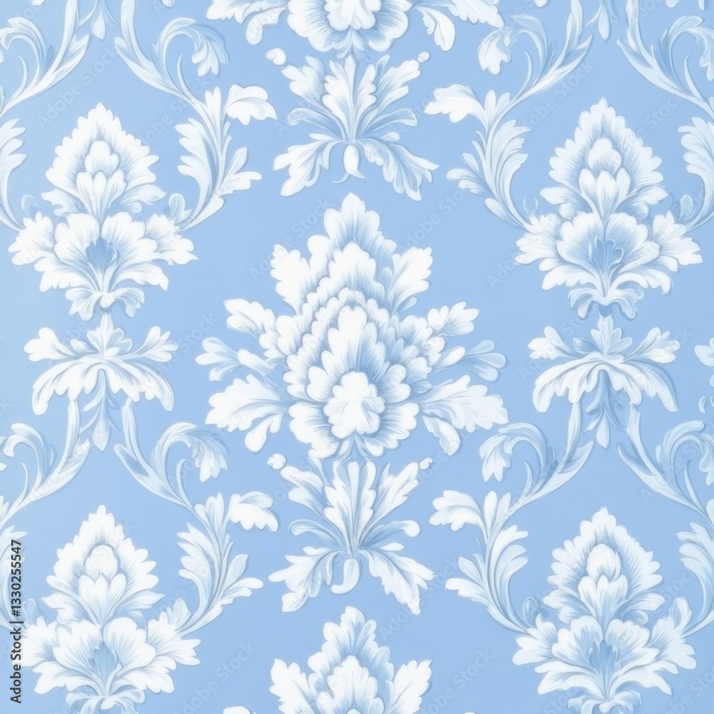 Light blue damask wallpaper with white floral patterns Light blue damask wallpaper with white floral patterns