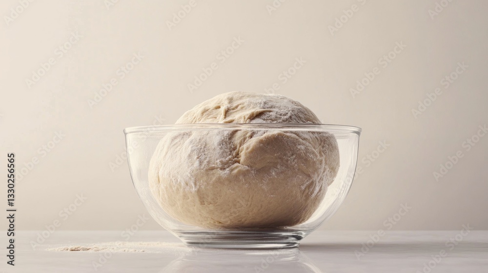 Dough Dough rises in a glass bowl dusted with flour, atop a marble surface Dough Dough rises in a glass bowl dusted with flour, atop a marble surface