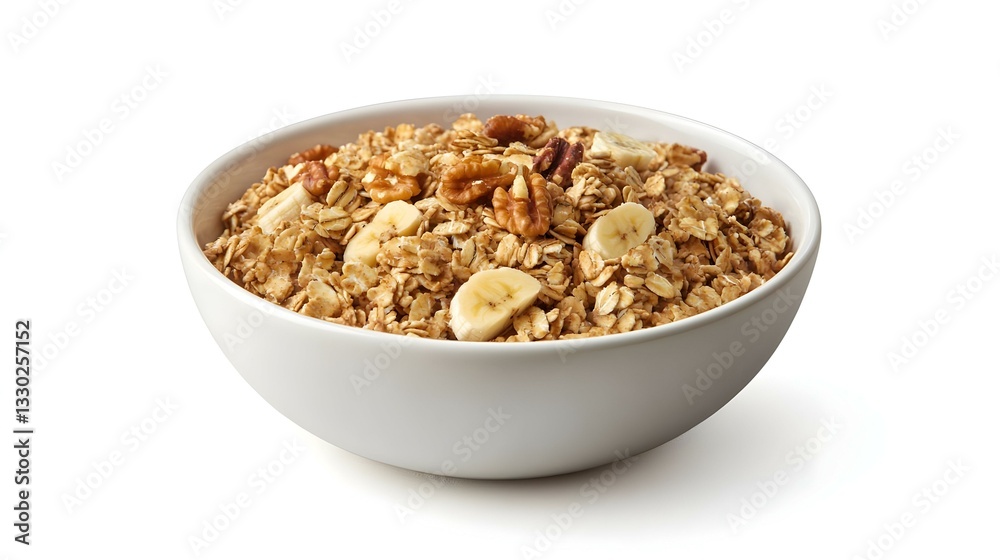 Tasty oatmeal with banana and walnuts in bowl Tasty oatmeal with banana and walnuts in bowl