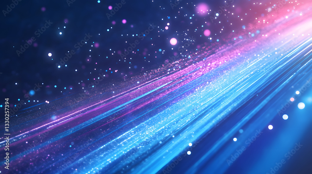 Fototapeta premium Abstract Blue and Pink Light Trails with Glowing Particles