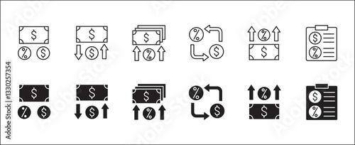 Finance profit icon set. Financial interest percentage symbol set. Business payback icons. Symbol collection compatible for money, benefit, advantage, financial, gain, return. Vector illustration