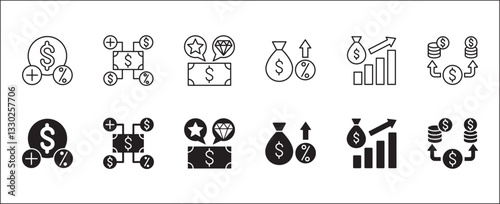 Finance profit icon set. Financial interest percentage symbol set. Business payback icons. Symbol collection compatible for money, benefit, advantage, financial, gain, return. Vector illustration