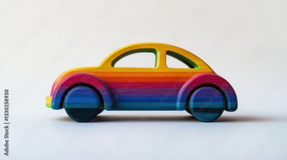 Fototapeta premium Rainbow wooden toy car on a white background