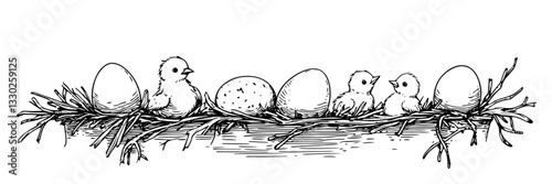 easter eggs hatching with chicks doodle sketch vector illustration