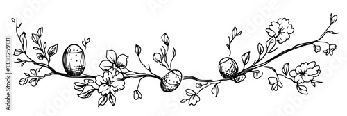 branch decorated with easter eggs doodle sketch vector illustration