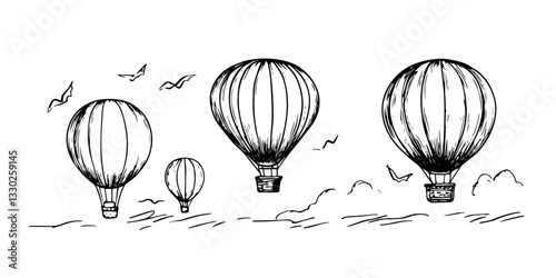 air balloons in cappadocia doodle sketch vector illustration