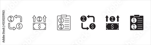 Finance profit icon set. Financial interest percentage symbol set. Business payback icons. Symbol collection compatible for money, benefit, advantage, financial, gain, return. Vector illustration