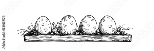 decorated easter eggs with heart patterns doodle sketch vector illustration