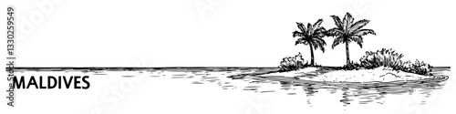 maldives tropical island sketch doodle vector illustration engraving vintage paradise