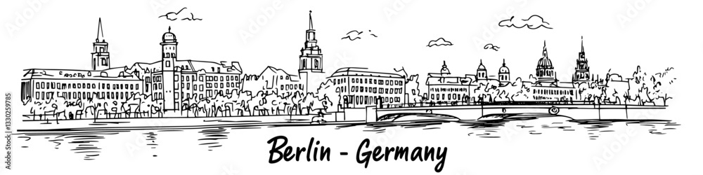 berlin riverside skyline sketch doodle vector illustration engraving vintage germany cityscape berlin riverside skyline sketch doodle vector illustration engraving vintage germany cityscape
