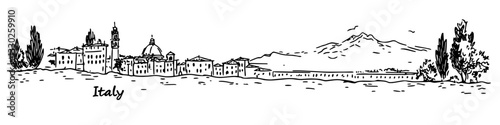 italian countryside monastery sketch doodle vector illustration engraving vintage landscape