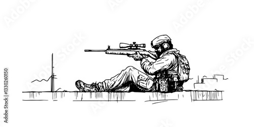 military sniper sketch doodle vector illustration engraving vintage tactical marksman