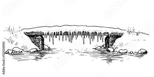 old wooden bridge sketch doodle vector illustration engraving vintage abandoned structure