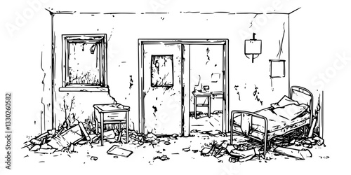 abandoned room sketch doodle vector illustration engraving vintage derelict interior