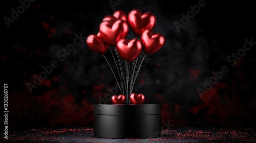 Box with heart balloons