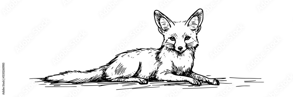 Obraz premium lying fox resting doodle sketch vector illustration