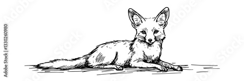 lying fox resting doodle sketch vector illustration