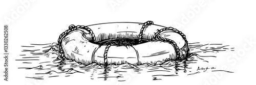 floating lifebuoy on water hand drawn doodle black vector sketch