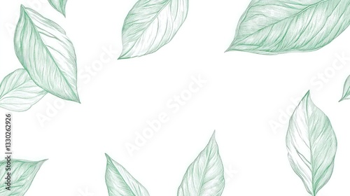 Leafy pattern Light green foliage on white background with organic, botanical feel