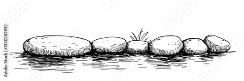 river stones in water hand drawn doodle black vector sketch