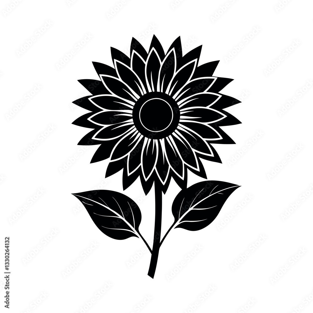 A sunflower Silhouette vector art with a white background A sunflower Silhouette vector art with a white background