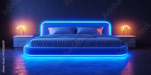 Modern Bedroom with Neon Lights