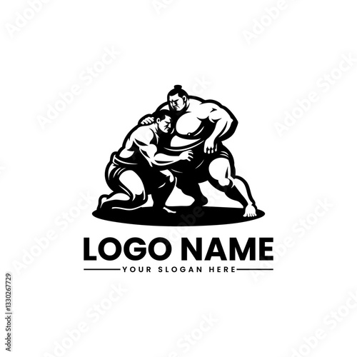 Dynamic sumo wrestler in action, traditional Japanese fighter emblem with vibrant energy and cultural symbolism